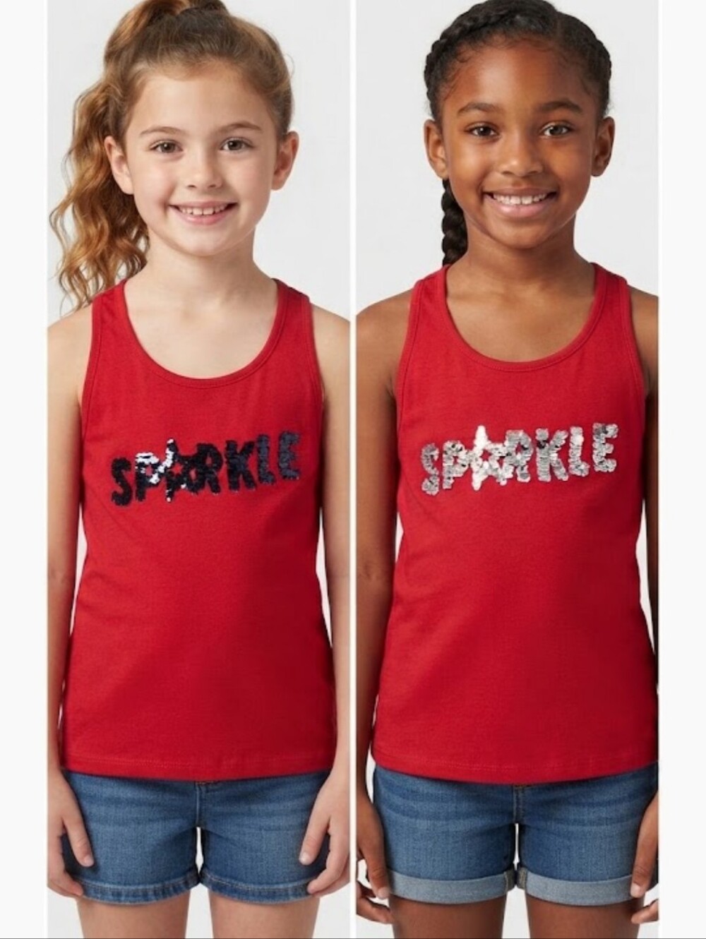 Way To Celebrate Patriotic Sparkle Reversible Sequin Red Tank Top Size M 7-8